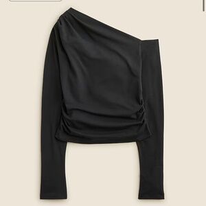 NWT $85 Asymmetrical off-the-shoulder top in stretch cotton blend Black Size XS